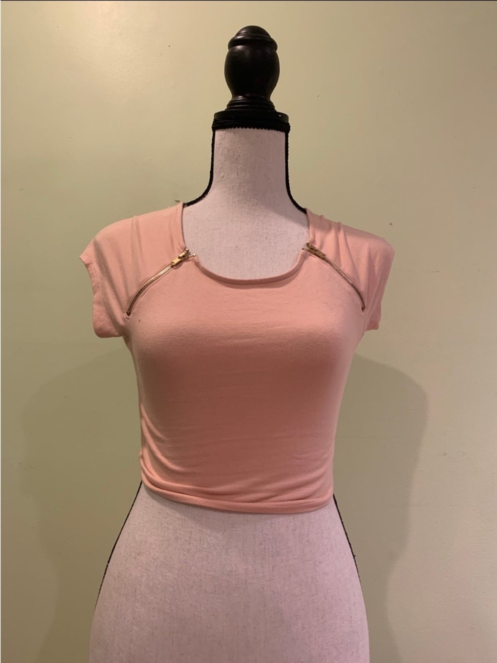 Charlotte Russe Blush Pink Zip-Accent Crop Top
